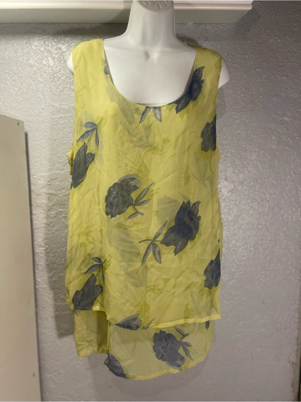 Yellow Floral Sheer Layered Tank Top